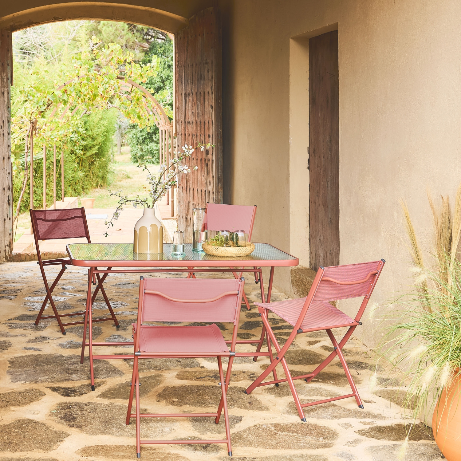 Table de jardin pliante acier + 4 assises ANCONA