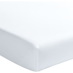 Drap housse - bonnet 30cm 100% percale de coton lavé blanc nuage