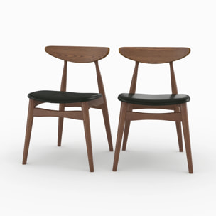 Lot de 2 chaises en cuir synthétique noir et bois d'hévéa - Josette