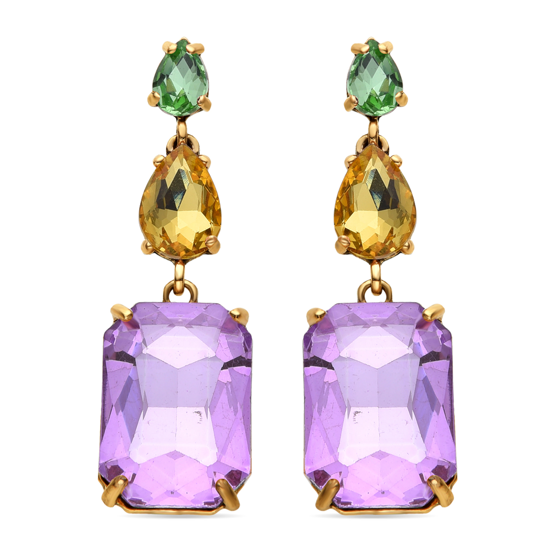 Pendientes de Cristal Morado acabados en oro amarillo de 18k
