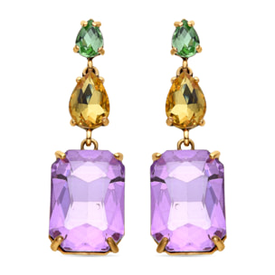 Pendientes de Cristal Morado acabados en oro amarillo de 18k