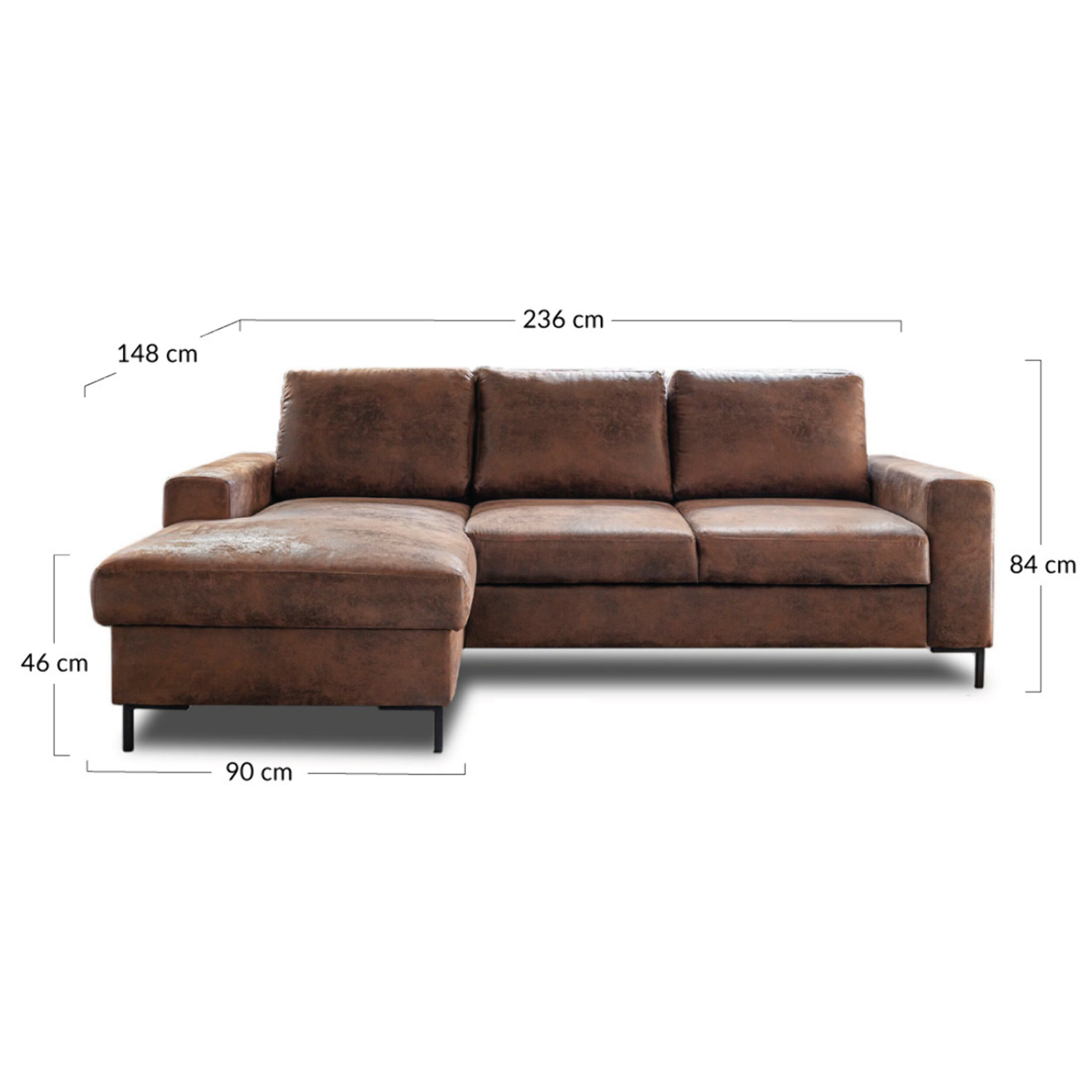 Lilly - Canapé d'angle gauche - 4 places - convertible avec coffre - en microfibre - Marron