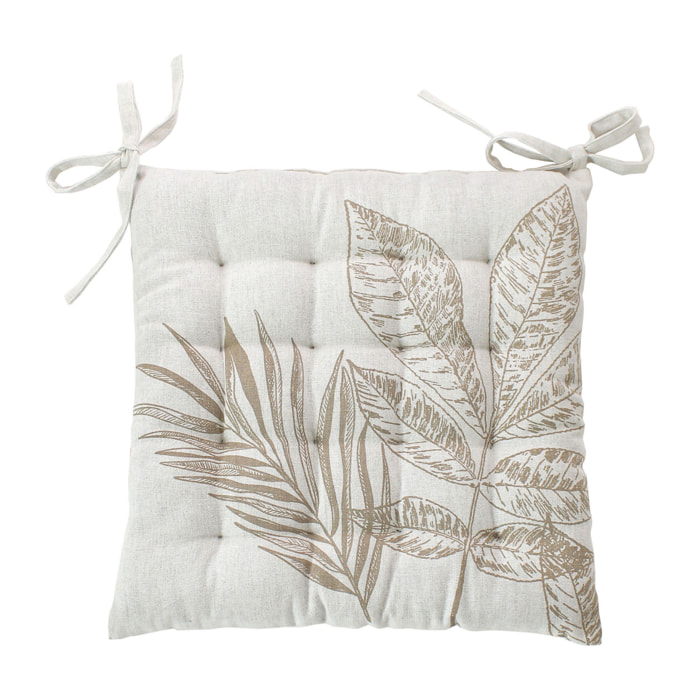 Galette de chaise piquée motif nature - Ecru