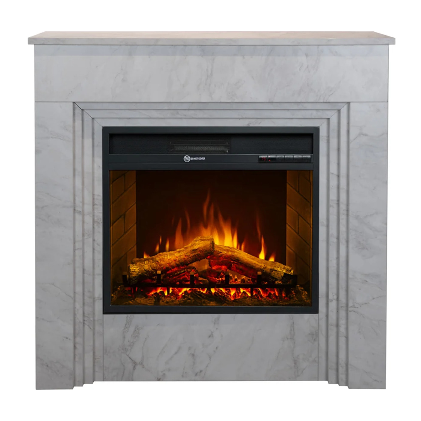 Bellini - Camino Elettrico Da Terra con Effetto Fiamma 96x96x35 cm in Legno Effetto Marmo Bianco