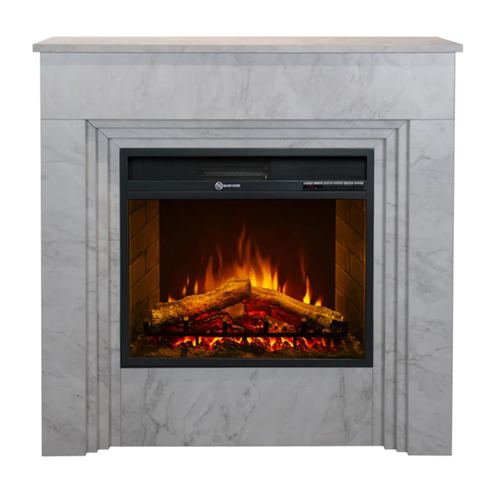 Bellini - Camino Elettrico Da Terra con Effetto Fiamma 96x96x35 cm in Legno Effetto Marmo Bianco