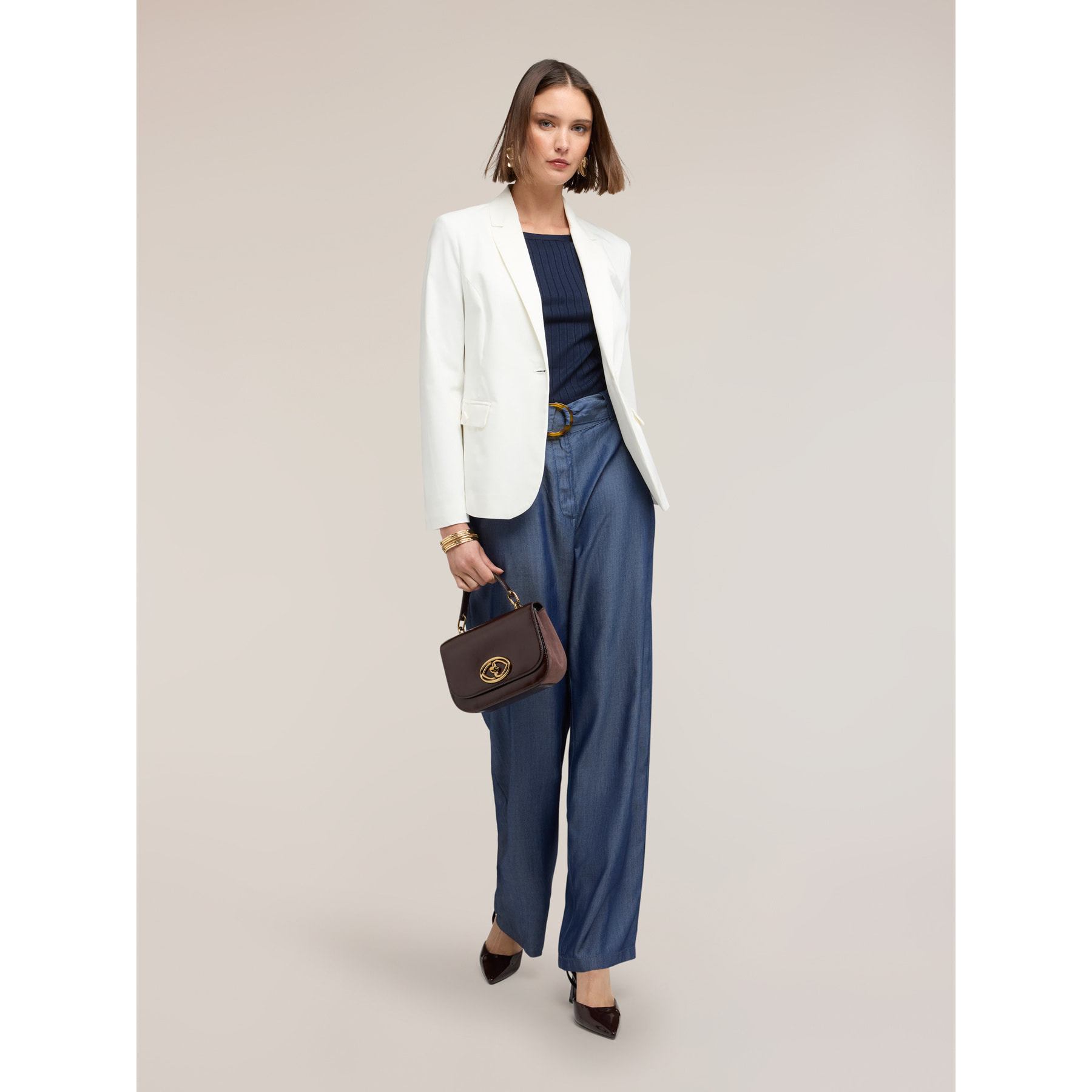 Motivi - Blazer strutturato in misto cotone - Bianco