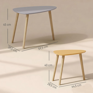 Lot de 2 tables basses gigognes design scandinave forme triangle de reuleaux bois MDF jaune orangé gris