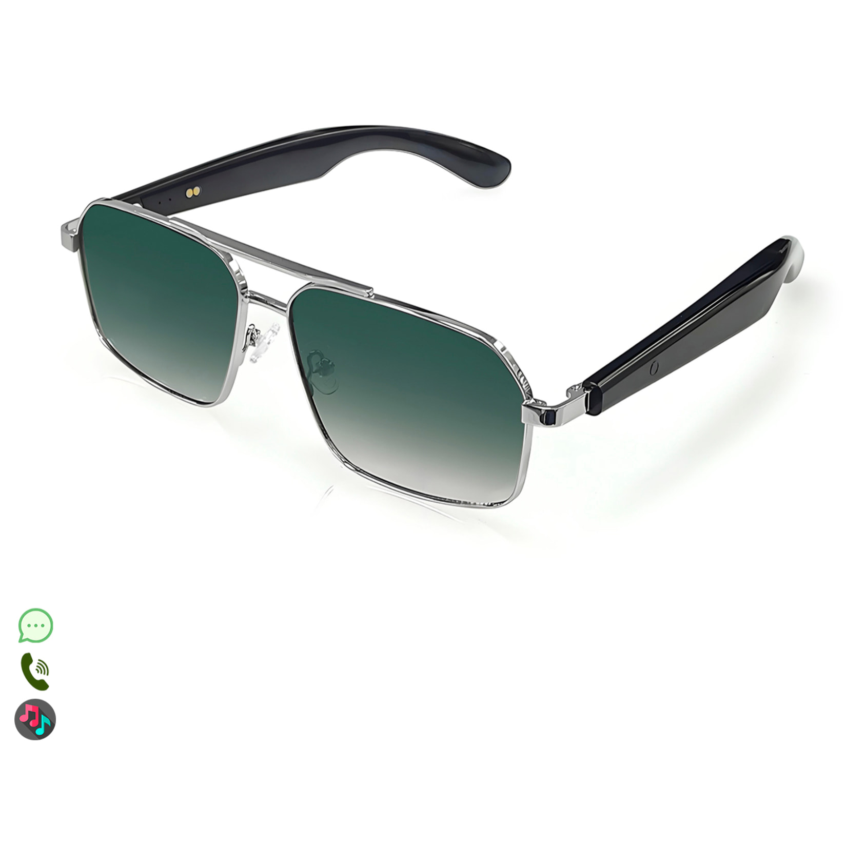 Occhiali AI GT-31 con chiamate bluetooth, controllo remoto della fotocamera, riproduzione musicale e assistente vocale.