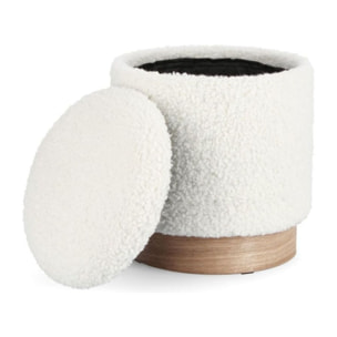 Set di pouf contenitore ZOYA bianco teddy e legno di frassino