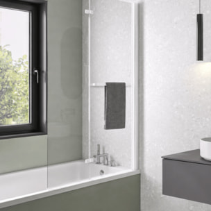 Pare bain relevable et pivotant 110x150cm KINEDO Columba 2 réversible à 2 volets avec porte serviette blanc