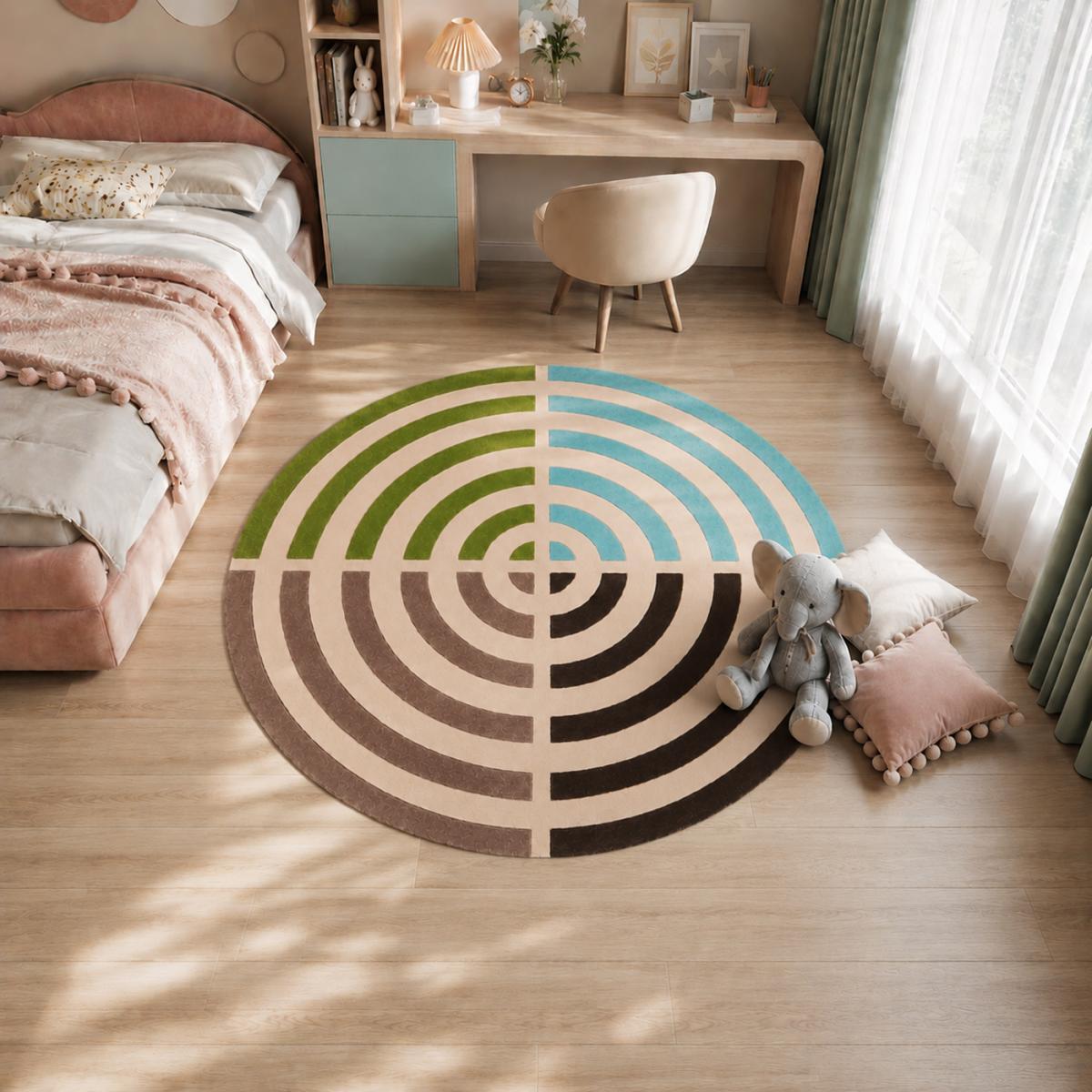 Tapis rond fait main en laine motif géométrique RUPE