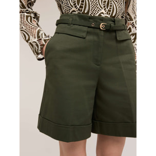 Motivi - Shorts de talle alto mezcla de algodón - Verde militare