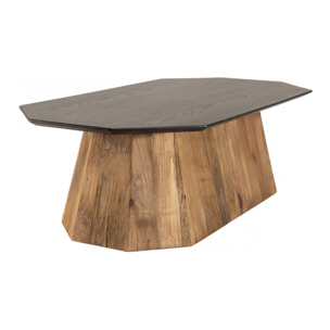 ANDREA - Table basse octogonale bois Pin recyclé plateau noir piétement naturel