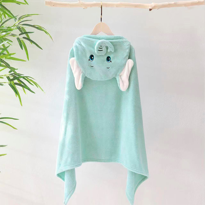 Bata manta infantil con capucha diseño elefante. 70x140 cm.