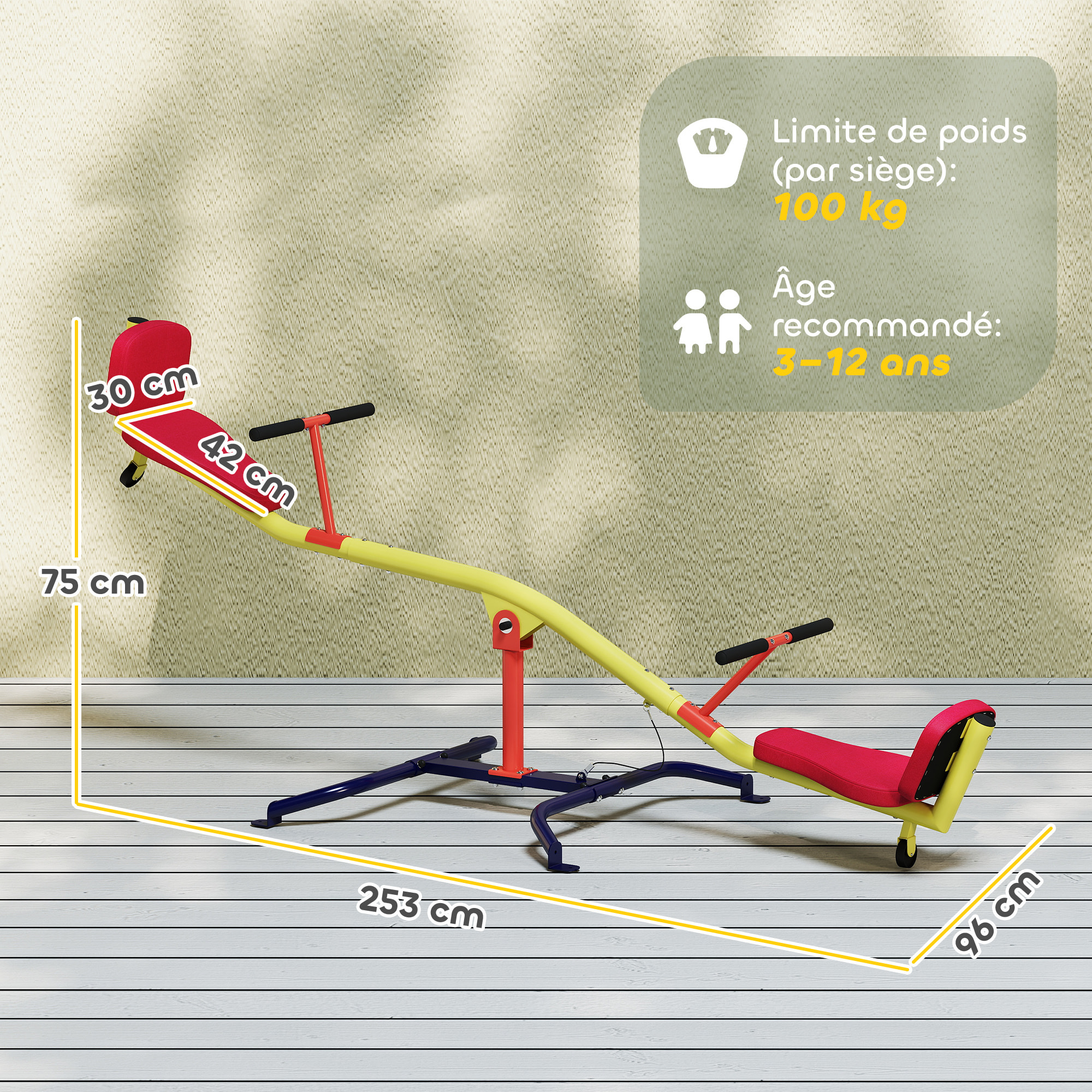 Trébuchet rotatif - sièges dossiers rembourrés - max. 200Kg - acier jaune