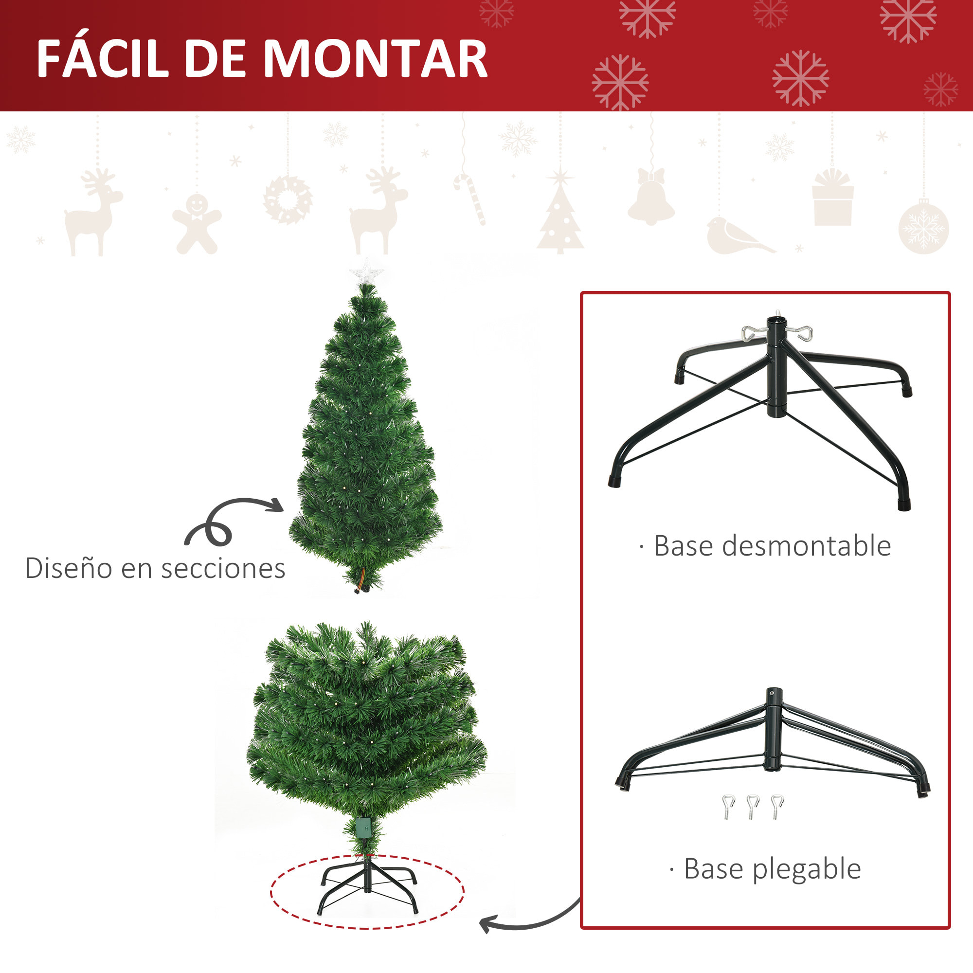 Árbol de Navidad con Luces LED de PVC y Metal Φ82x180cm Verde