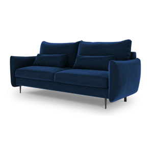 Canapé convertible avec coffre de rangement "Vermont" 3 places en velours bleu roi