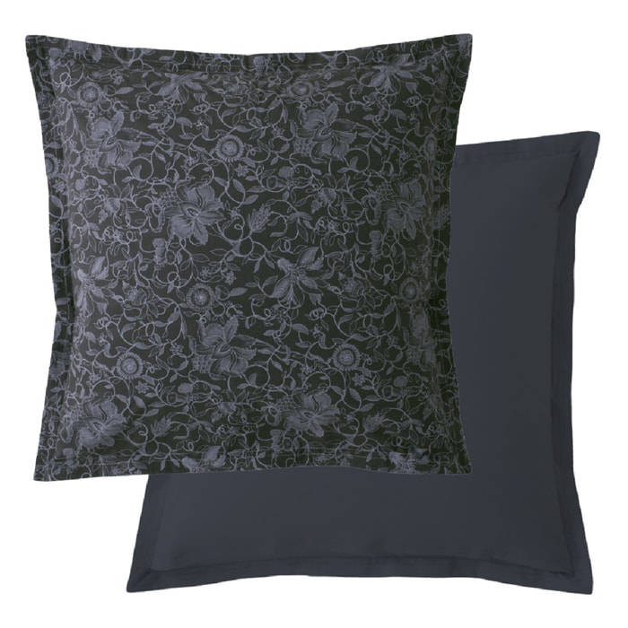 Taie d'oreiller percale de coton imprimé bleu Reve noir nocturne