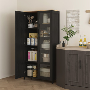 Armoire de rangement - 2 portes - 7 étagères - dim. 76L x 36l x 160H cm - noir aspect chêne clair verre