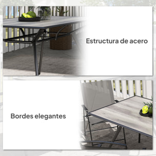 Mesa de Jardín Exterior Mesa de Comedor Exterior con Encimera Imitación Madera y Estructura de Acero Carga 70 kg Mesa Rectangular para 6 Personas para Patio Terraza Gris