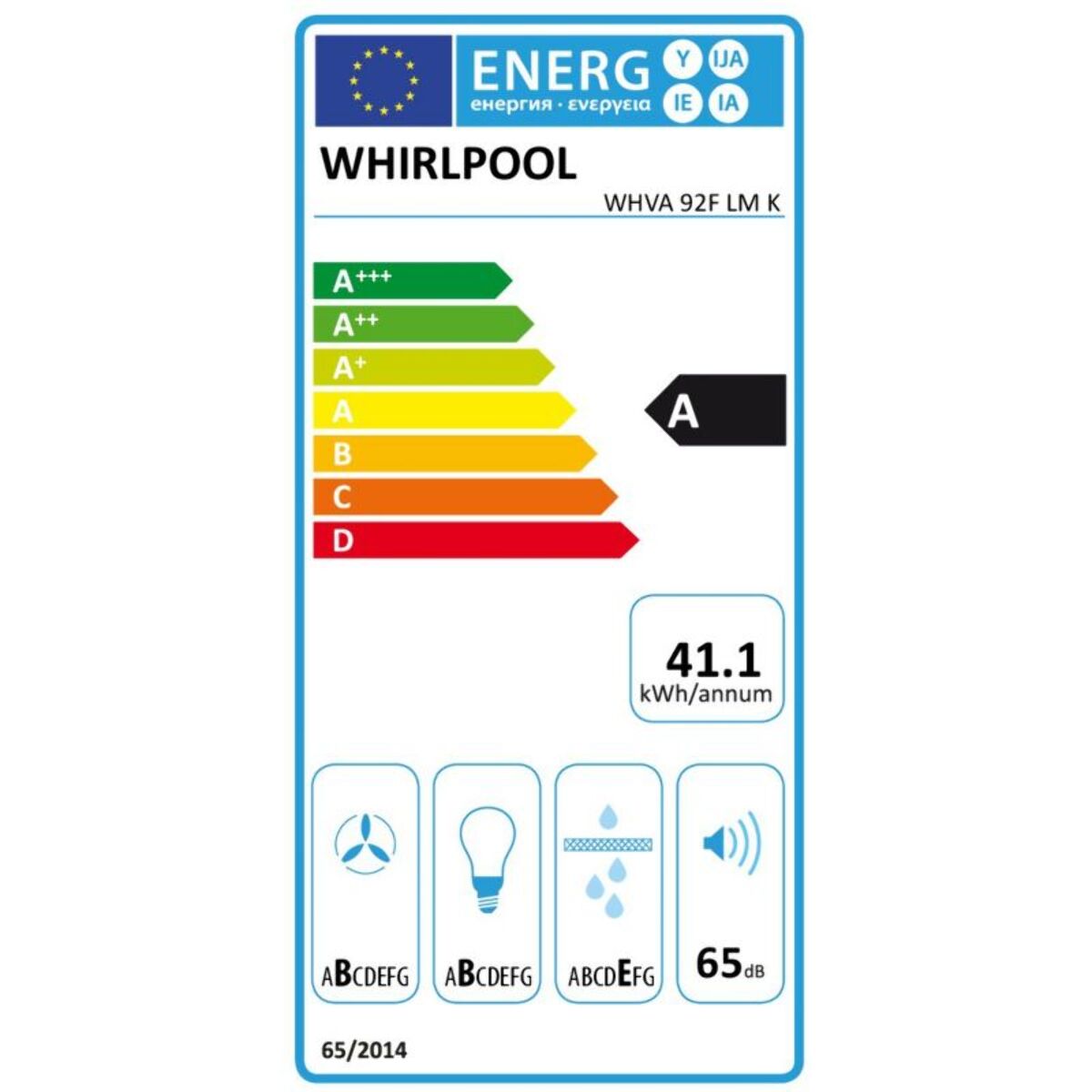 Hotte décorative murale inclinée WHIRLPOOL WHVA92FLMK