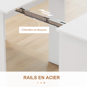 Table console extensible 6 personnes avec rallonges intégrées 85 x 60-180 x 75 cm blanc