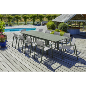 MIAMI - Ensemble repas de jardin 10 places en aluminium kaki