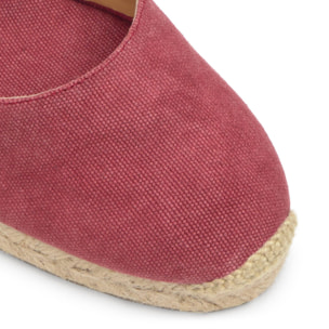 Alpargata de cuña 6 cm en lona de algodón con cintas al tobillo y talonera trenzada