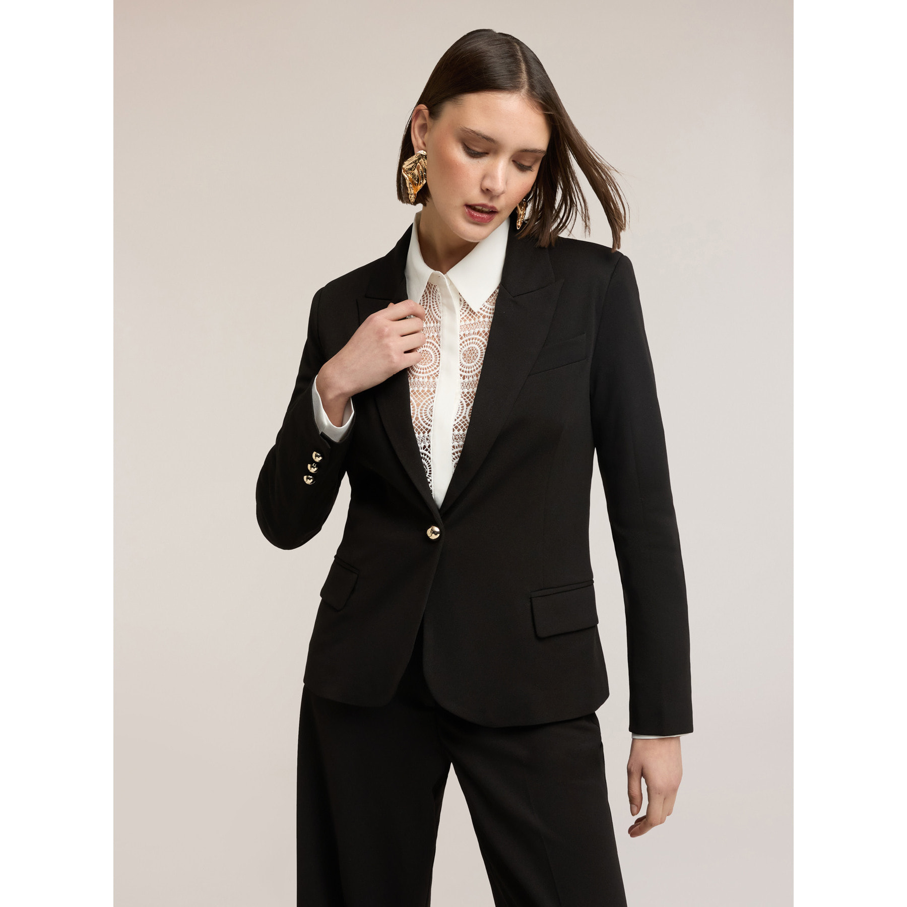 Motivi - Blazer monopetto con fodera interna a righe - Nero