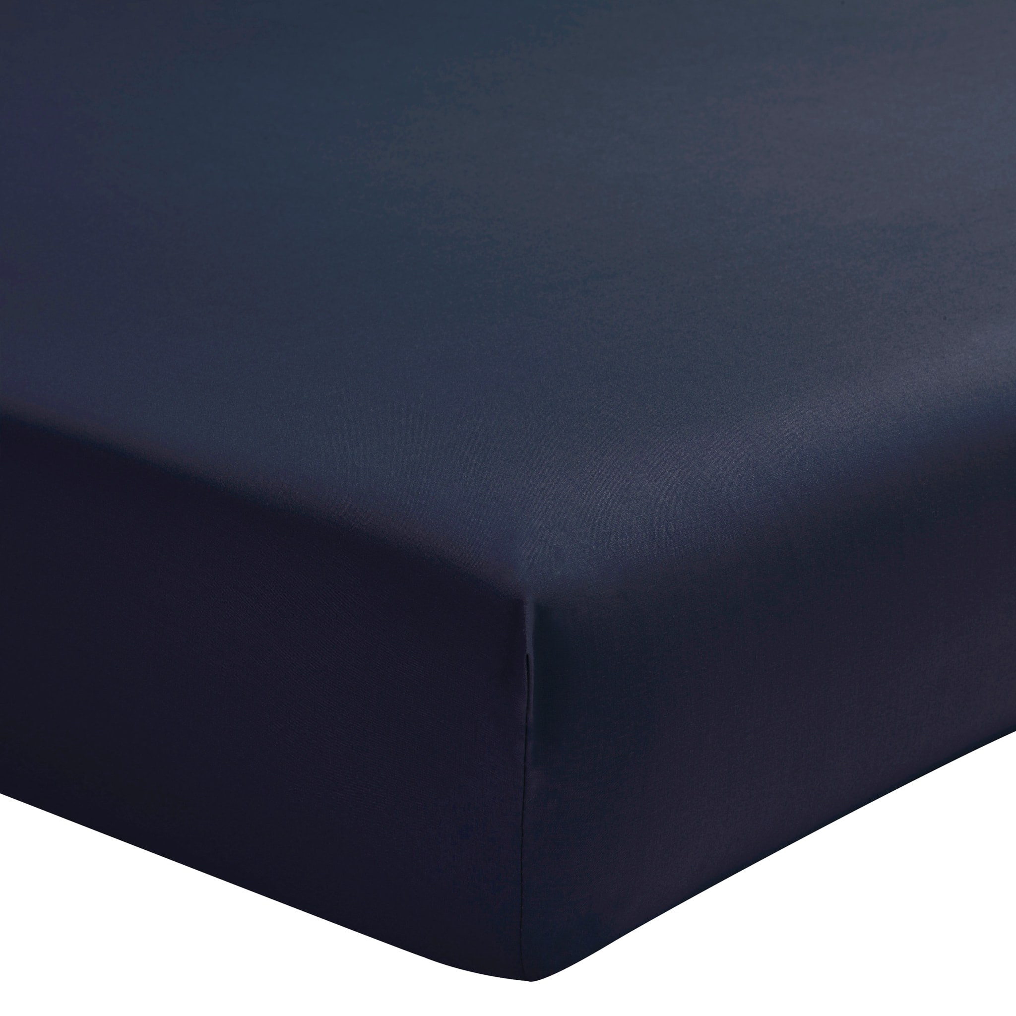 Drap housse uni en percale de coton, bonnet de 30cm, PREMIÈRE, bleu nuit