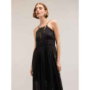 Motivi - Vestido largo con inserto bordado - Negro