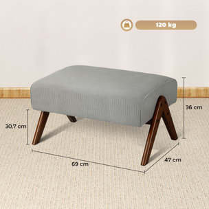 Reposapiés de Salón Taburete Bajo Tapizado en Pana Otomana Rectangular con Asiento Acolchado y Patas de Madera para Sala de Estar Dormitorio Gris Claro