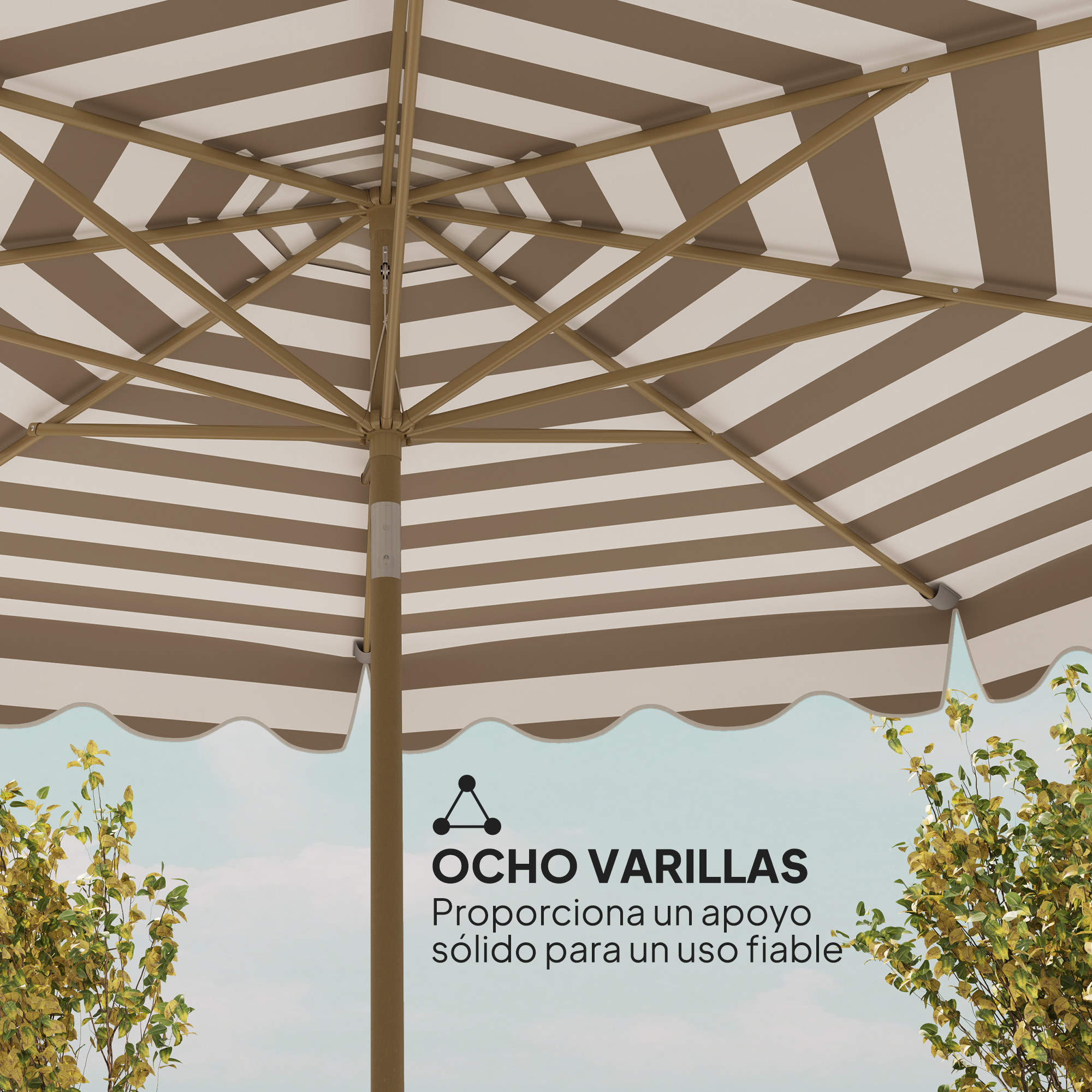 Sombrilla Terraza Exterior Ø268 cm Sombrilla de Jardín con Ángulo Inclinable y Manivela Protección UV 50+ Parasol para Patio Terraza Gris y Blanco