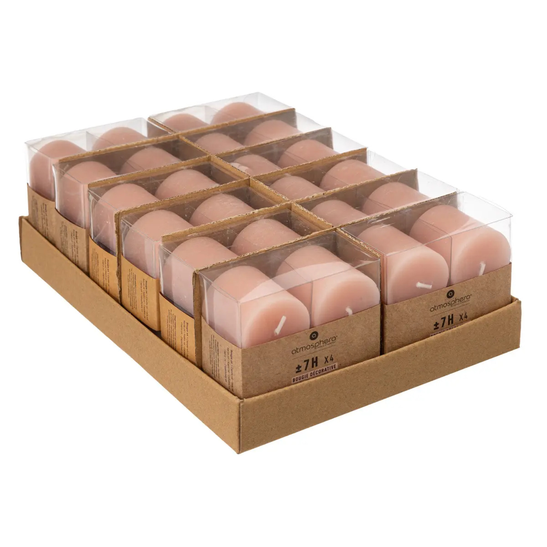 Lot de 4 bougies rustiques rose clair 60g