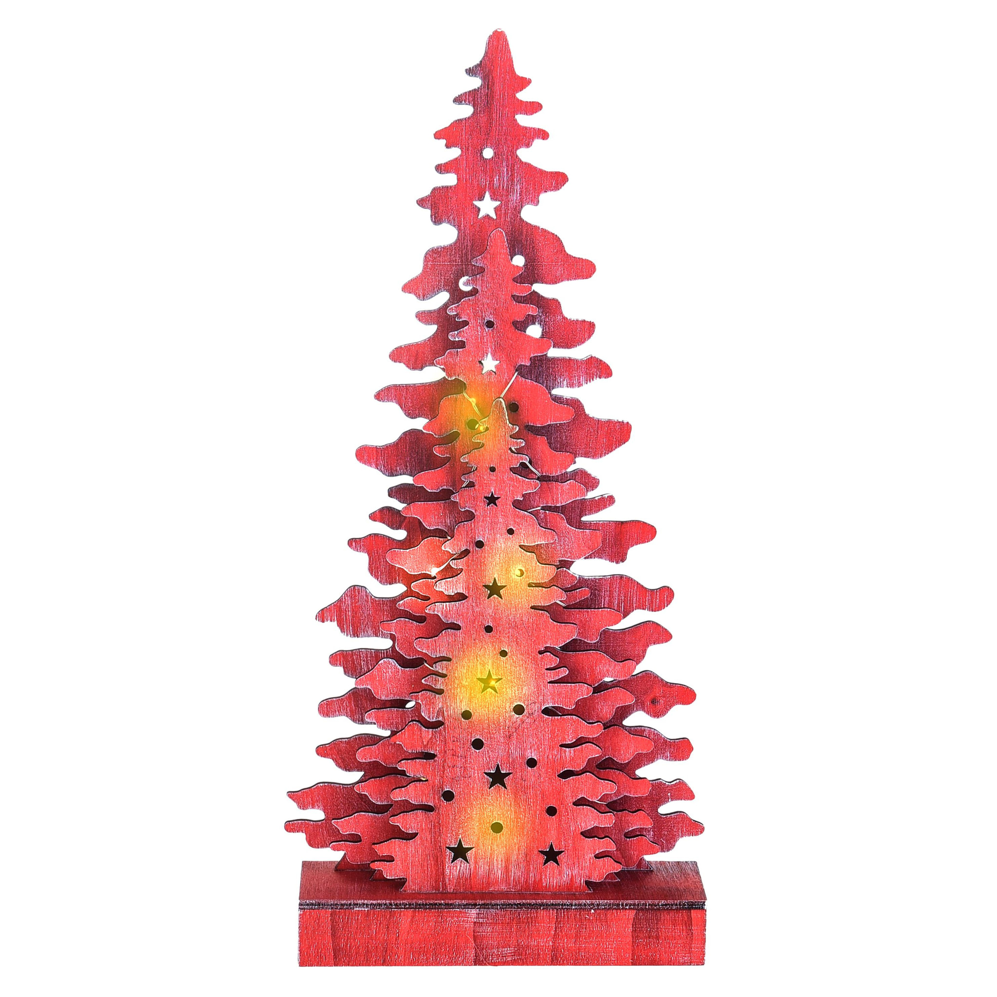 Albero Legno con Led. Altezza 45 Cm - Pezzi 1 - 21X45X6cm - Colore: Rosso - Bianchi Dino - Articoli Natalizi