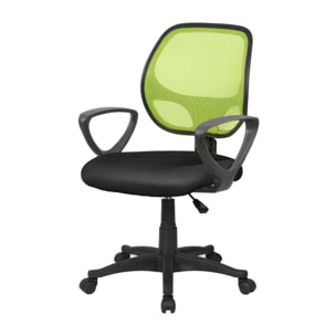 Sedia da ufficio Geraldton, Poltrona operativa a rete con braccioli, Seduta ergonomica da ufficio, 56x57h88/100 cm, Nero e Verde