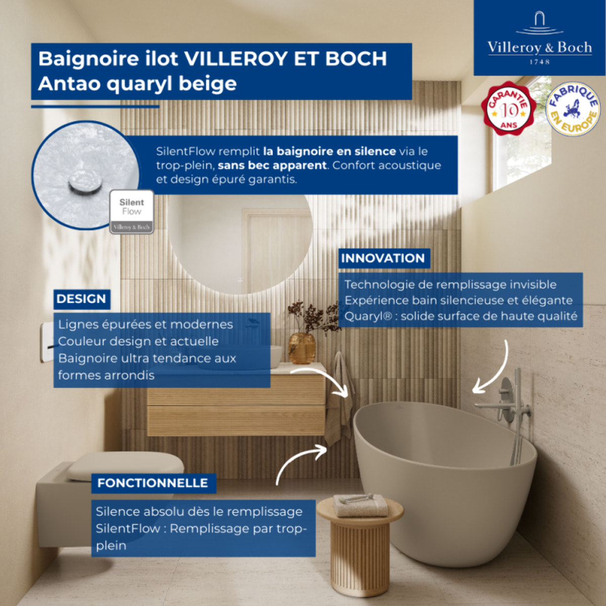 Baignoire ilot Antao quaryl beige