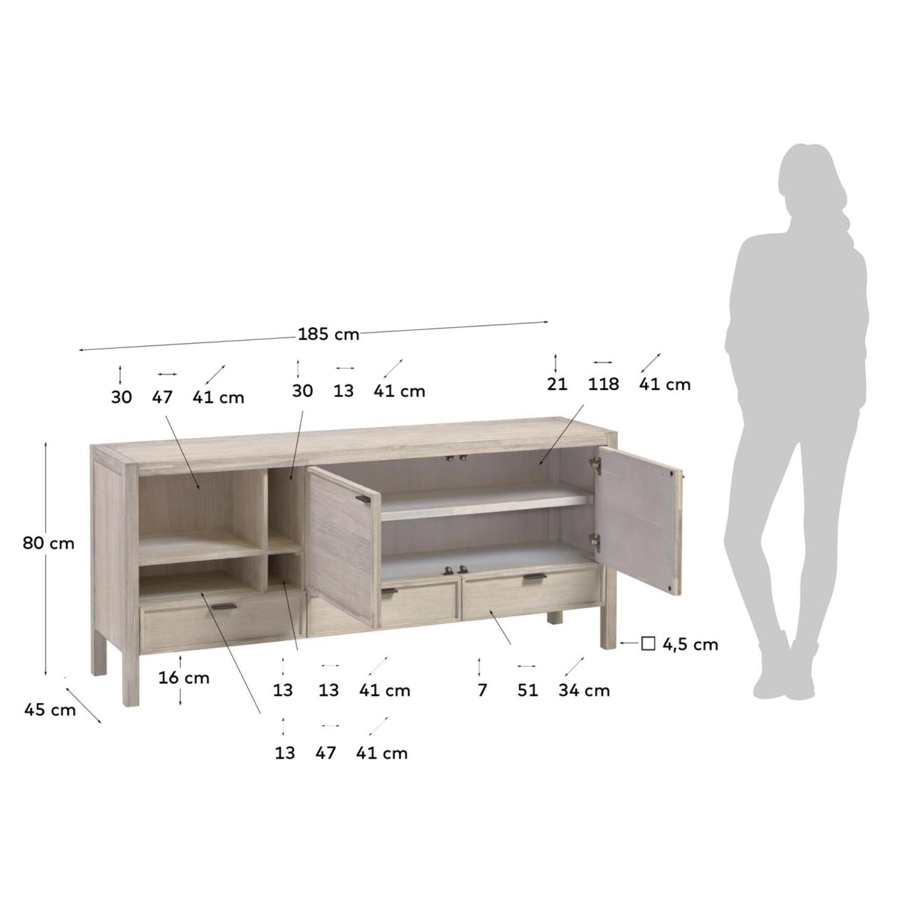 Kave Home - Credenza Alen 2 ante e 3 cassetti in legno massello di acacia 185 x 80 cm