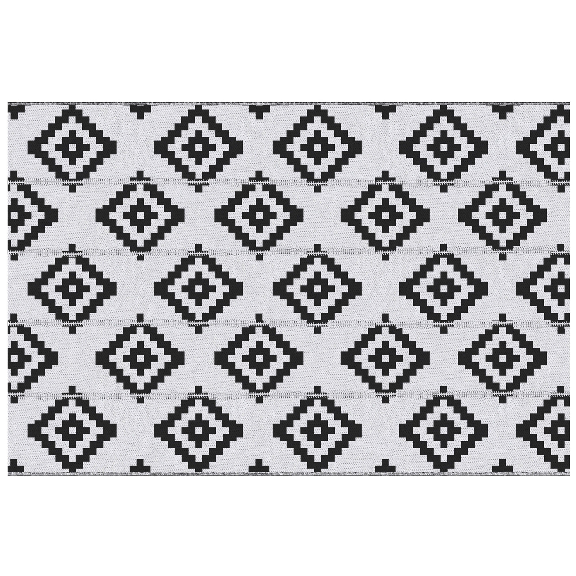 Tapis extérieur style graphique - tapis réversible 2 motifs - dim. 2,74L x 1,82l m, ép. 3 mm - PP haute densité 310 g/m² noir blanc