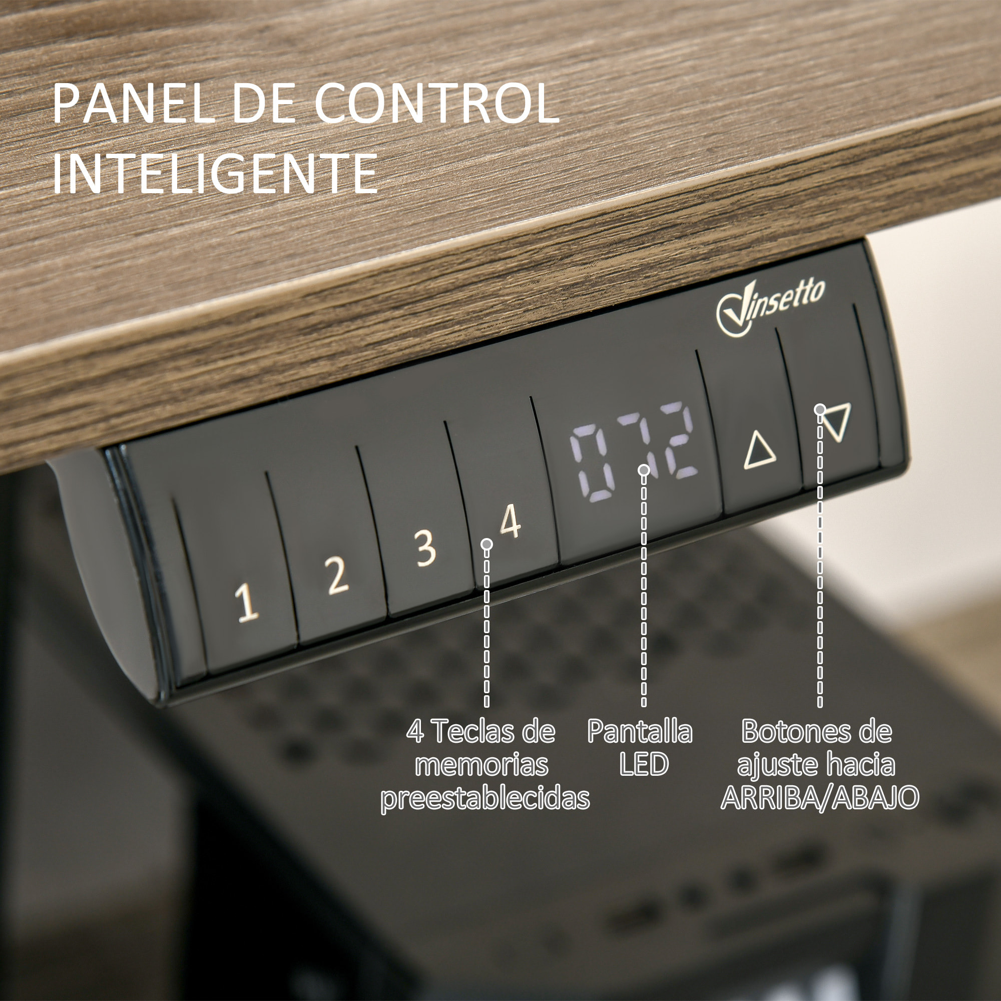 Vinsetto Escritorio de Pie Macro de Escritorio de Altura Ajustable con 4 Teclas de Memoria Automática Inteligente para Oficina Casa 120x60x72-116 cm Negro