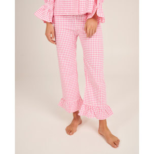 Pantalón de pijama de mujer vichy con volante en los tobillos