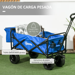 Carro de Jardín con Bolsa Térmica Desmontable Carro Plegable con Longitud y Ángulo del Mango Ajustables y Bolsa de Transporte Carga 100 kg Azul