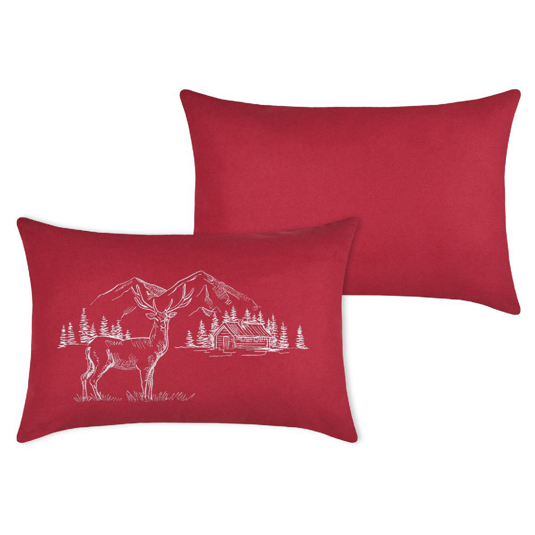 Coussin rectangulaire cerf esprit chalet brodé - Rouge