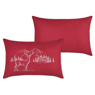 Coussin rectangulaire cerf esprit chalet brodé - Rouge