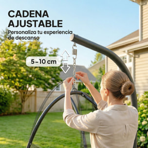 Silla Colgante Huevo con Soporte, Columpio de Jardín Exterior con Cesta Plegable, Reposacabezas, Cojín, Bolsillo Lateral, Columpio Colgante para Interior y Exterior, Carga 120 kg, Gris Oscuro