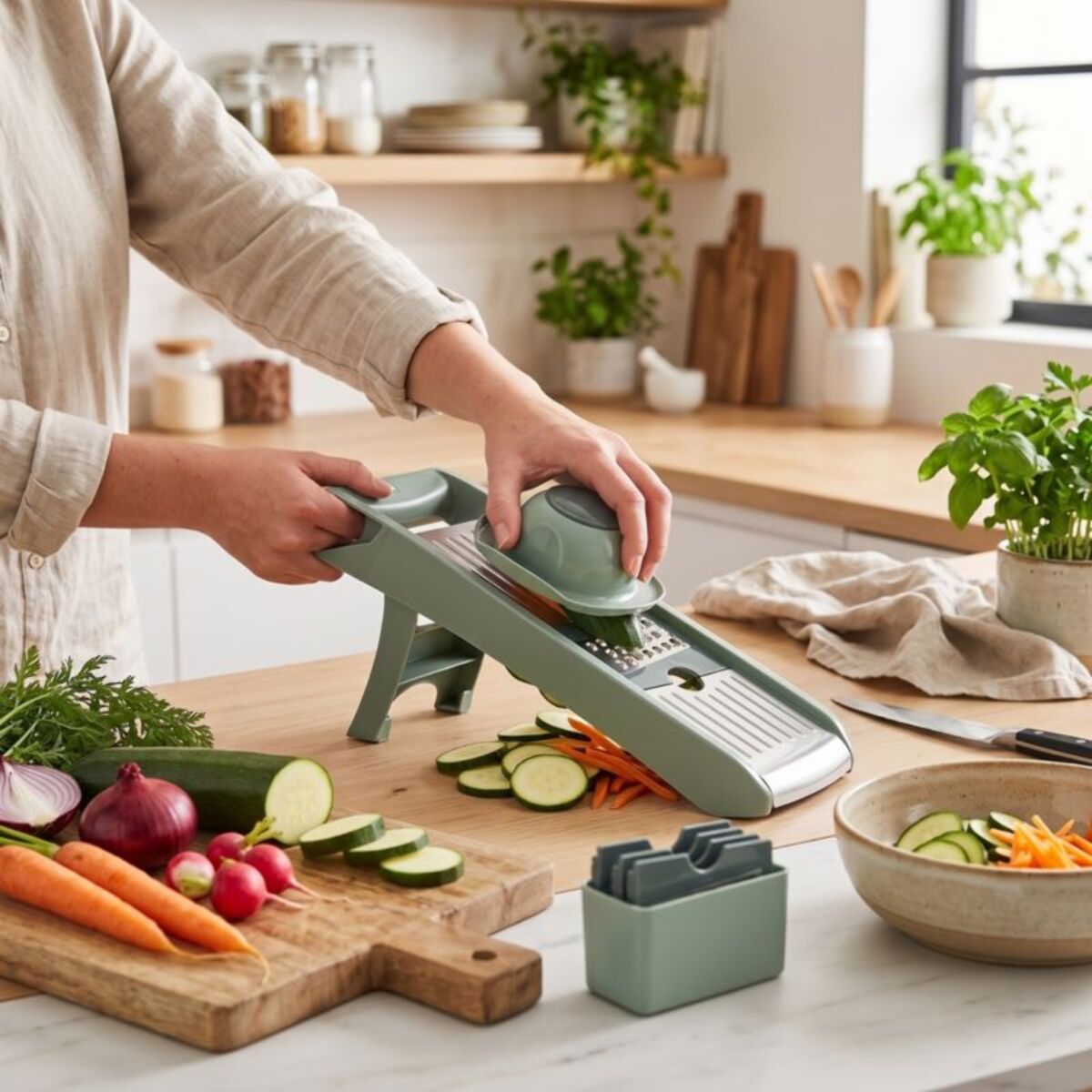 Mandoline ESSENTIELB multifonction vert sauge
