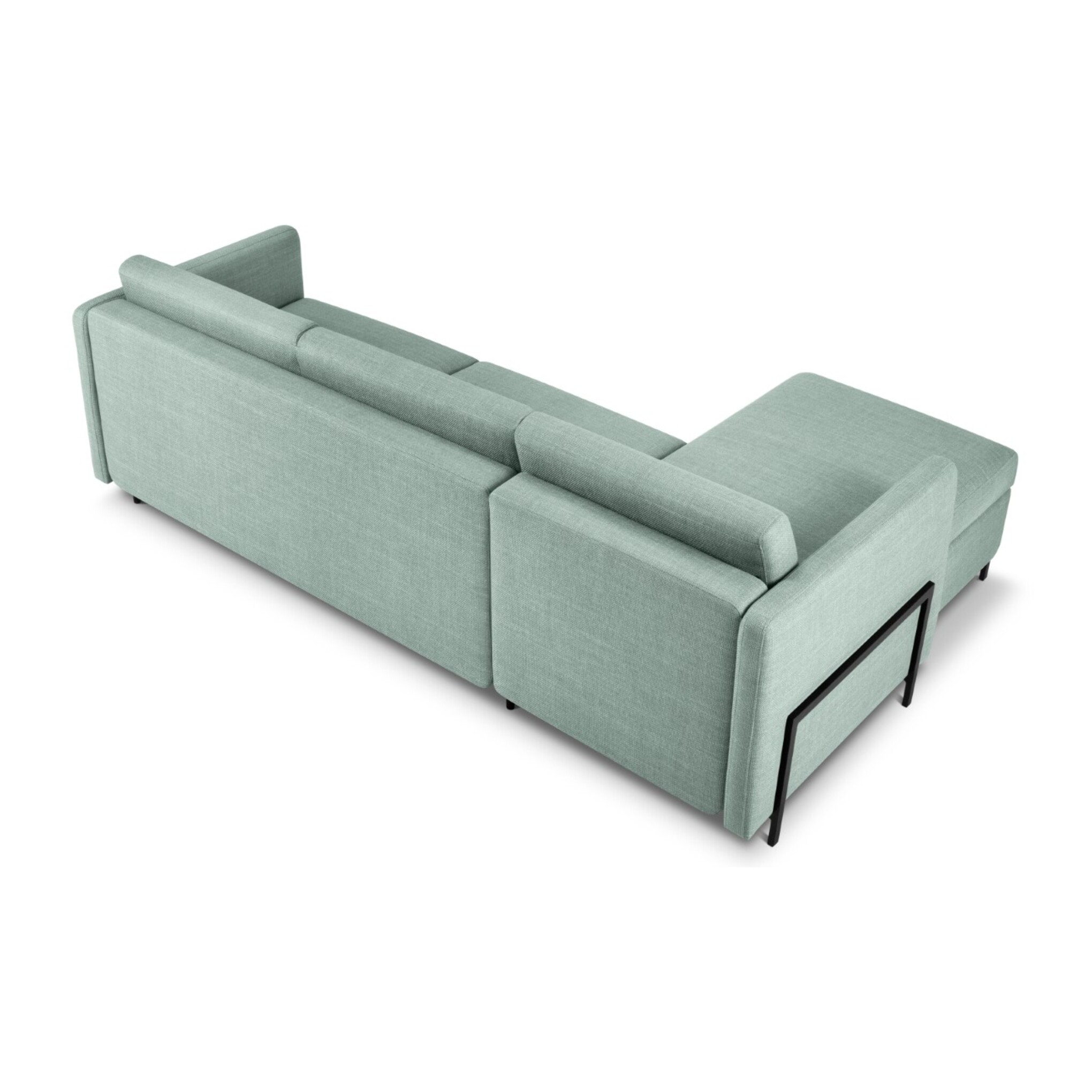 Canapé d'angle gauche convertible avec coffre de rangement "Yanis" 4 places en tissu structurel menthe