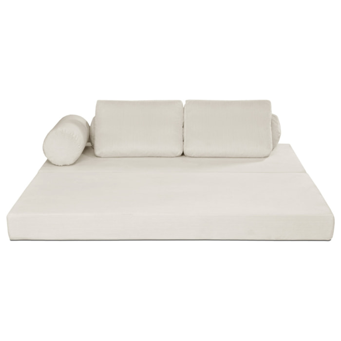 Lonny - Canapé 3 places convertible en velours côtelé - Beige