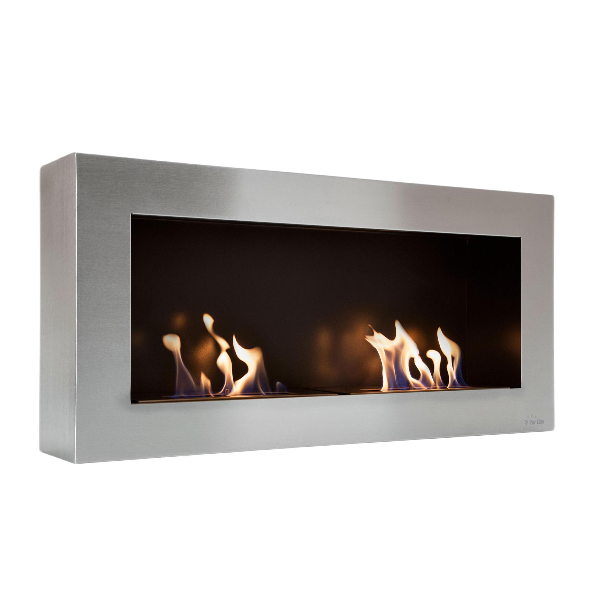 Chimenea de etanol mural de gran anchura en acero y doble llama NISA PURLINE