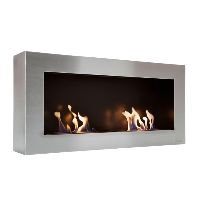 Chimenea de etanol mural de gran anchura en acero y doble llama NISA PURLINE